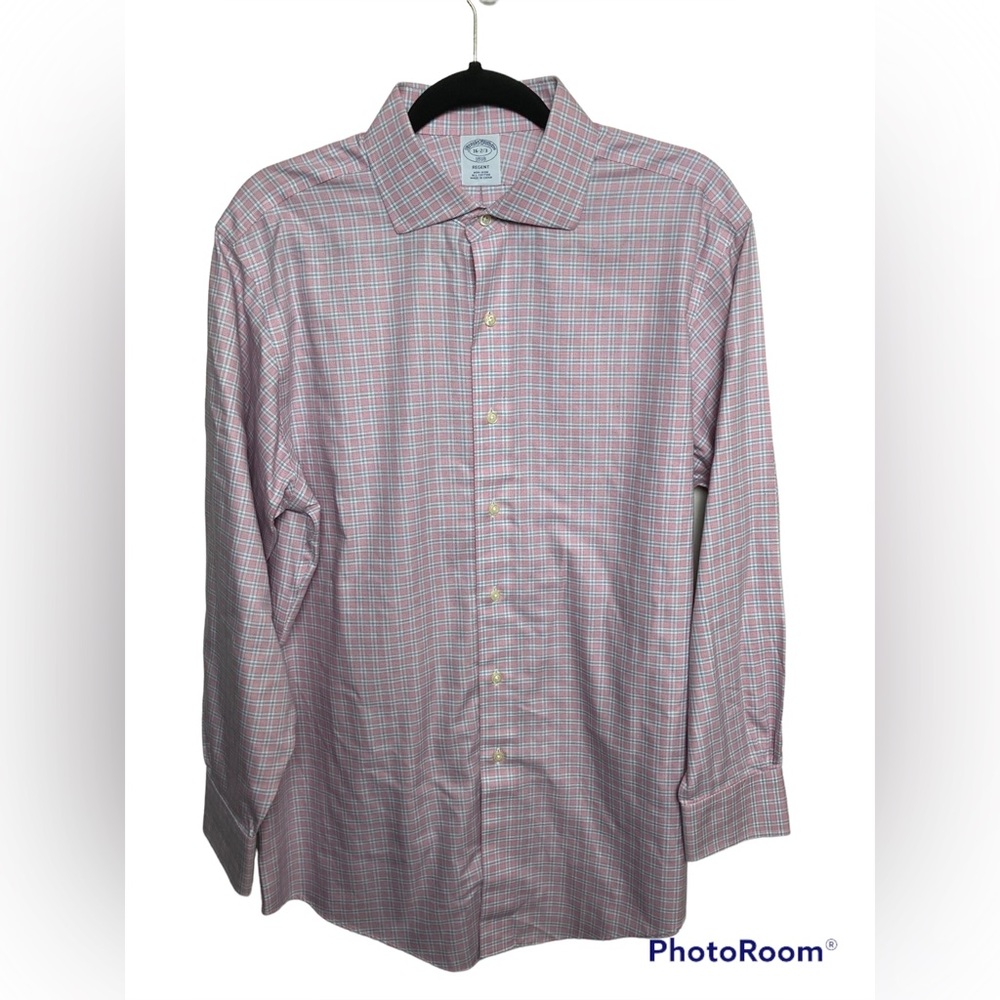 Brooks Brothers Regent pink and blue plaid long sleeve button up. 16 2/3